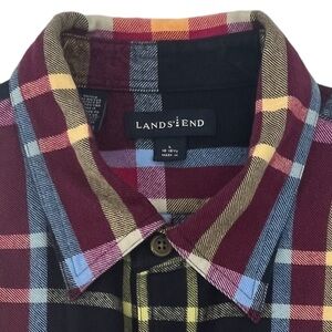 Lands’ End Mens Flannel Button Down Shirt Red and Black Plaid Large 10534